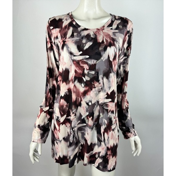 Logo By Lori Goldstein Rayon 230‎ Printed Top Women XL EUC Long Sleeve Pockets - Picture 1 of 11